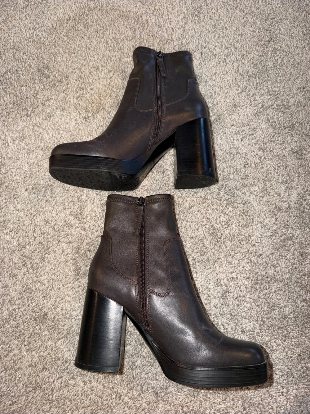 Aldo Classic Women's Brown Leather Mid-Calf Zip Boots